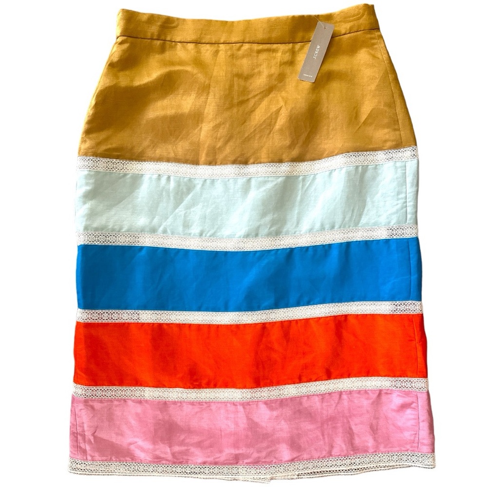 J. Crew fitted midi Skirt Size 6 NWT stunning colors boho chic Gold, multi bold